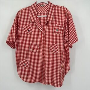 Womens Gingham Cottagecore Size 1X Vintage Embroidered Sports Whimsical